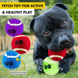3PK Tennis Balls Pet Basic Brightly Coloured Paw Print Design Fetch 6cm Assorted