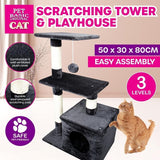 Cat Scratching Tower & Playhouse Toy House Furniture Multi Level 50x30x80cm