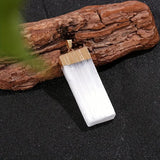 Pendant White Gypsum Crystal Necklace Natural Selenite Cleansing Reiki Golden
