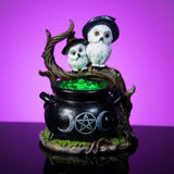 Snowy Owl Cauldron LED Light Green Resin Bubbles Decoration Halloween