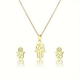 Hamsa Hand Necklace and Earring Set Golden Plated Stainless Steel Jewelry Gold