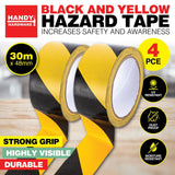 4PCE Hazard Tape High Visibility Durable Safety Handy Hardware 30m x 48mm
