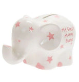 My First Money Bank Elephant Money Box Small Ceramic White with Stars - Pink