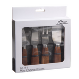 Set 4pcs Mini Cheese Knives PIZZAZZ w/ Acacia Wood Handle Picnic Events Kitchen