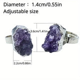 1pc Adjustable Amethyst & Agate Cluster Ring Irregular Crystal Gemstone