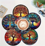 8pcs Life Tree Art Wooden Coaster Set Non Slip Office Cups Drink Mats Home Decor