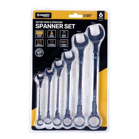 6PCE Spanner Set Heavy Duty Rust Proof 8-19mm Handy Hardware Varied Sizes Comb