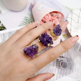 1pc Adjustable Amethyst & Agate Cluster Ring Irregular Crystal Gemstone