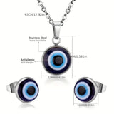 Evil Eye Pendant Necklace with Matching Stud Earrings Jewelry Silver