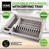 1x Dish & Cutlery Rack With Draining Tray Sturdy Compartments Home Master - Grey