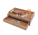 Bamboo Wooden Serving Tray Tea Coffee Lap Tray Table+Drawer Breakfast Food Table