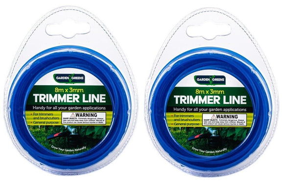 2PCE Trimmer Line Blue Durable Impact Resistant Garden Greens 8m x 3mm