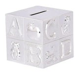 Silver ABC Cube Money Bank Box Baby Shower Christening Newborn Birthday Gift