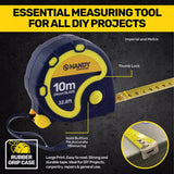 Tape Measure 10m Handy Hardware 10M Heavy Duty Measuring Tape w Hold Button