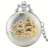 Retro Silvery Sailboat Quartz Pocket Watch Necklace Pendant Men's Pocket Watch