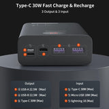 30000mAh Power Bank 30W USB C Portable Charger Fast Charge Battery Pack