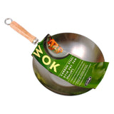 New Wok Professional Carbon Steel Chinese Wood Handle Flat Base Stir Fry 27cm