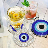 8pcs Diamond Art Coasters with Holder Set Blue Evil Eye DIY Diamond Painted Home