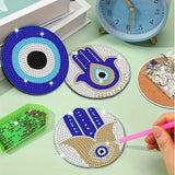 8pcs Diamond Art Coasters with Holder Set Blue Evil Eye DIY Diamond Painted Home