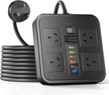 Powerboard USB 10IN1 Power Strip USB C Surge Protector with 4Outlet 1.8Meter BLK