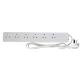 Power Board 6 Outlets Overload Protection Power Strip 1 Metre Cord 240V White