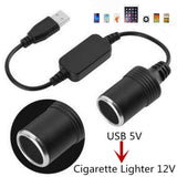 USB Port to 12V Car Cig Lighter Socket Female Converter Adapter Cable 10W 5V 2A