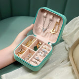 Mini Small Portable Travel Jewelry Organiser Box with Zipper Storage Case -BLUE