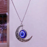 Moon & Blue Devil Eye Pendant Necklace Protection Neck Jewelry Decor