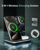 3 in 1 Wireless Charger 15W Fast Charging Station iPhone Samsung Galaxy - Black