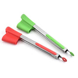 Silicone Cooking Tongs Heat Spatula Stainless Steel Resistant Frame Gadget BBQ - Red+Green