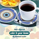 8pcs Diamond Art Coasters with Holder Set Blue Evil Eye DIY Diamond Painted Home