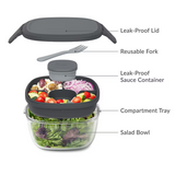 Bentgo All-In-One Glass Salad Container To Go Dressing Lunch Box Set Dark Grey