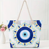 Blue Eye Printed Casual Versatile Linen Fabric Tote Bag Ethnic Style Yoga