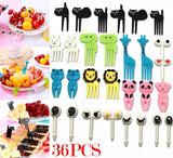 36 Pcs Mini Kids Animal Food Fruit Picks Forks Lunch Box Accessory Decor Tool