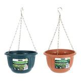 2x Planter Pot Round Hanging Chain Green & Terracotta 25cm x 25cm x 15cm