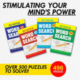 4PK Word Search Activity Books Bumper 496pg A5 Size Adult Brain Games Fun