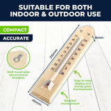 2PK Garden Greens Thermometer Wooden Accurate Weatherproof 21.5 x 4.5cm