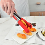 Silicone Cooking Tongs Heat Spatula Stainless Steel Resistant Frame Gadget BBQ - Red+Green