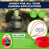2PCE Trimmer Line Red Durable Impact Resistant Garden Greens 8m x 2.5mm