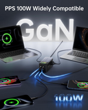 100W USB-C GaN Charger USB C Fast Charging Station Travel USBC Powerboard 2 Out