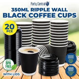 20x Drinkware Paper Cup Coffee Cups Matching Lids Disposable - 350ml