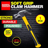 1x Handy Hardware Claw Hammer Steel AllPurpose Soft Grip Strong Performance 700g