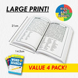 4PK Word Search Activity Books Bumper 496pg A5 Size Adult Brain Games Fun