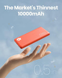 Power Bank Slimmest 10000Mah USB C Portable Charger Triple 3A High-Speed Orange