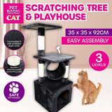 Cat Scratching Tree & Playhouse Toy House Furniture Multi Level 35x35x92cm