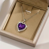 Heart Pendant Necklace Elegant Rhinestone Party Jewelry Bridal Sapphire - Purple