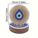 8pcs Diamond Art Coasters with Holder Set Blue Evil Eye DIY Diamond Painted Home
