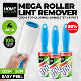 4PK Home Master Lint Roller Remover 100 Sheets Each Easy Peel Pets Clothes