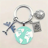 1pc Globe Travel Airplane Passport Design Keychain Keyring Gift Decorative Green