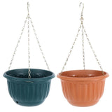 2x Planter Pot Round Hanging Chain Green & Terracotta 25cm x 25cm x 15cm